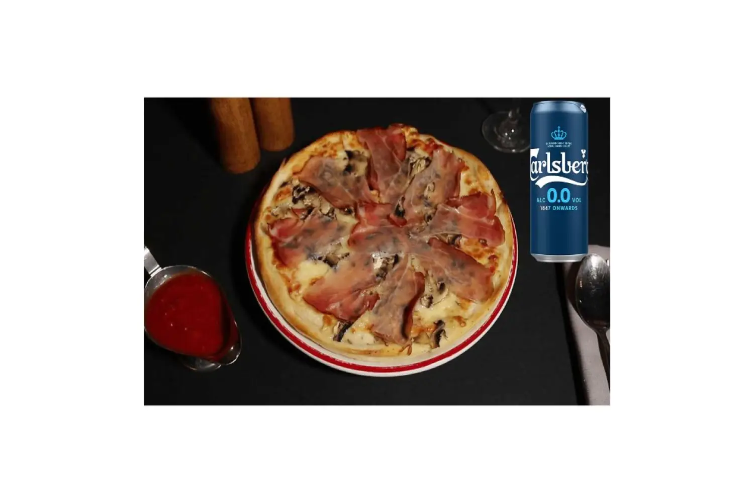 Pizza Prosciutto e Funghi GIGANT + 1 doza Bere Carlsberg F A Gratuit