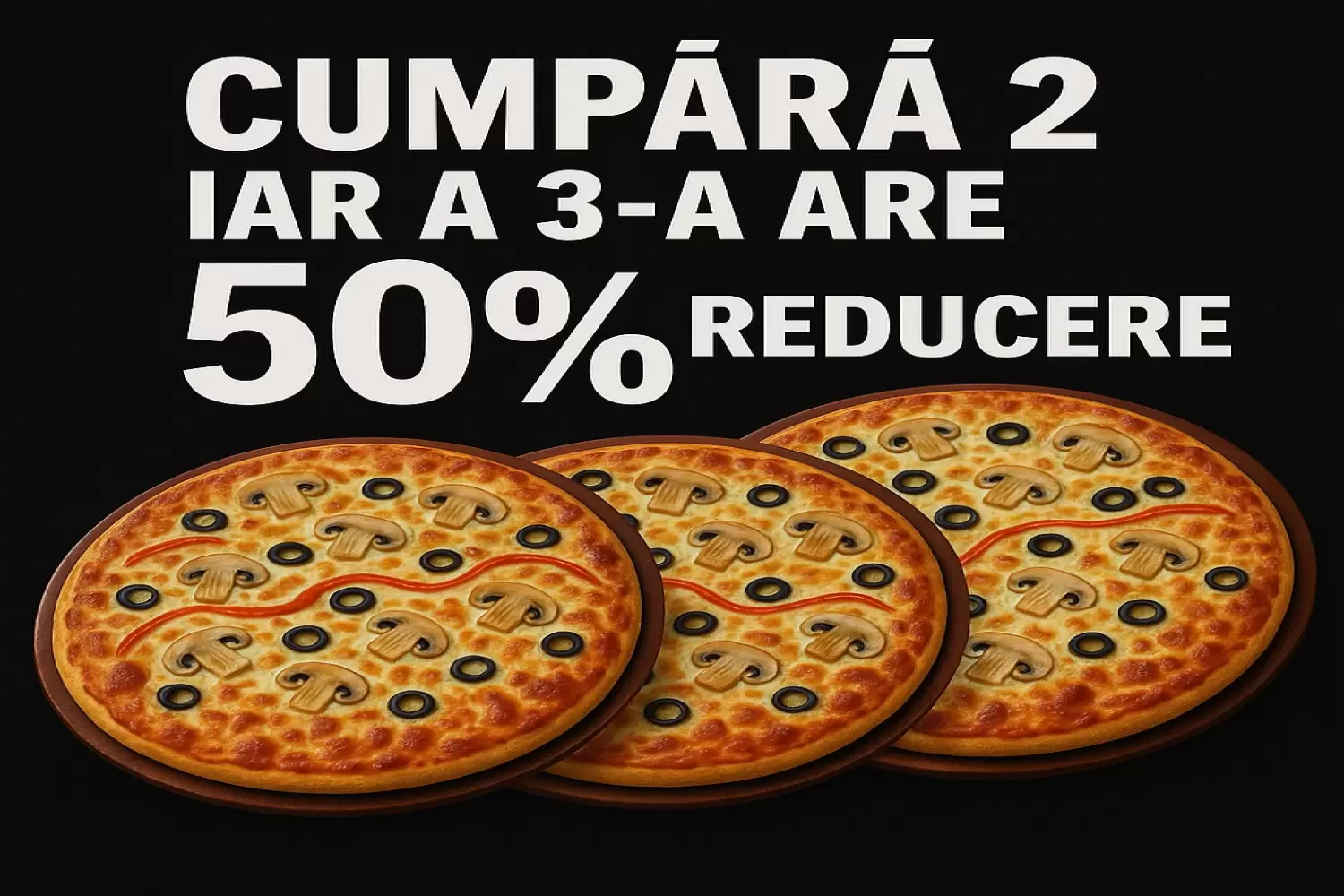Alege 2 PIZZA 30 cm iar a 3 a este cu 50 reducere
